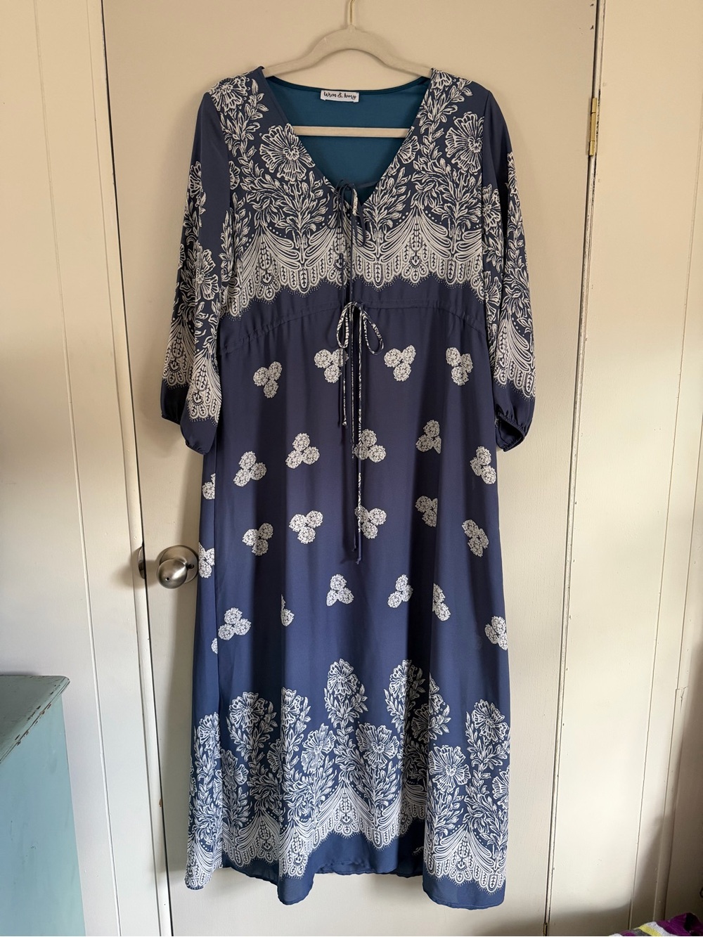 Boho Printed Tie-Front Women’s Midi Dress